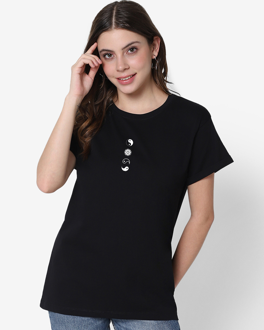 Shop Women's Black Balance Is The Key Graphic Printed Boyfriend T-shirt-Back