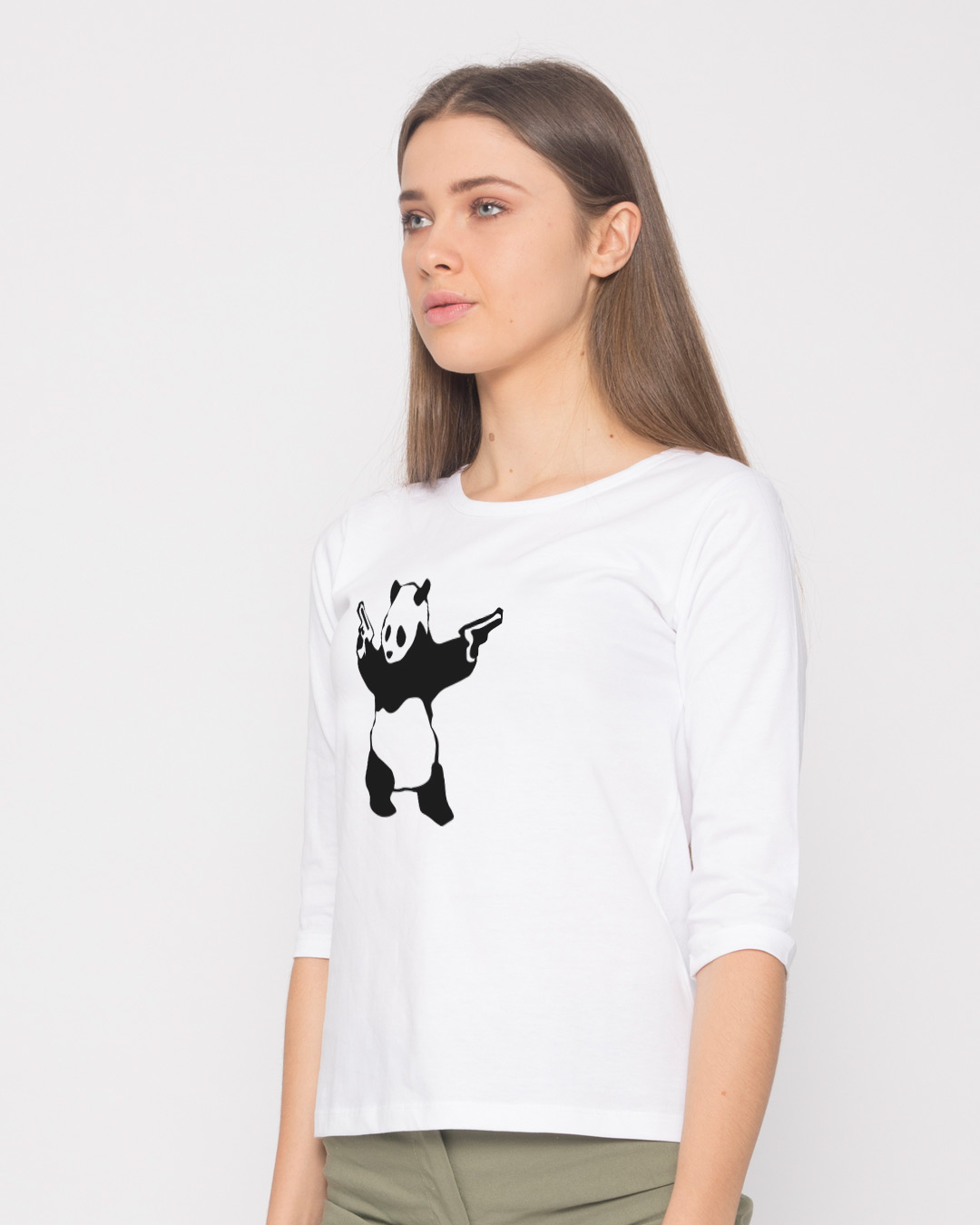 Shop Banksy Panda Round Neck 3/4th Sleeve T-Shirt-Back