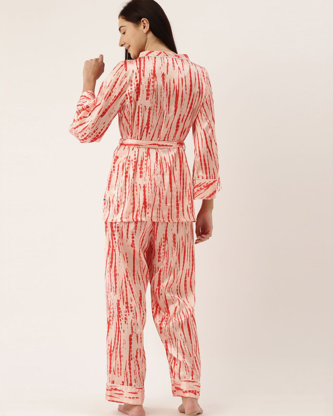 Shop Women Peach Satin Printed Night Suit-Back
