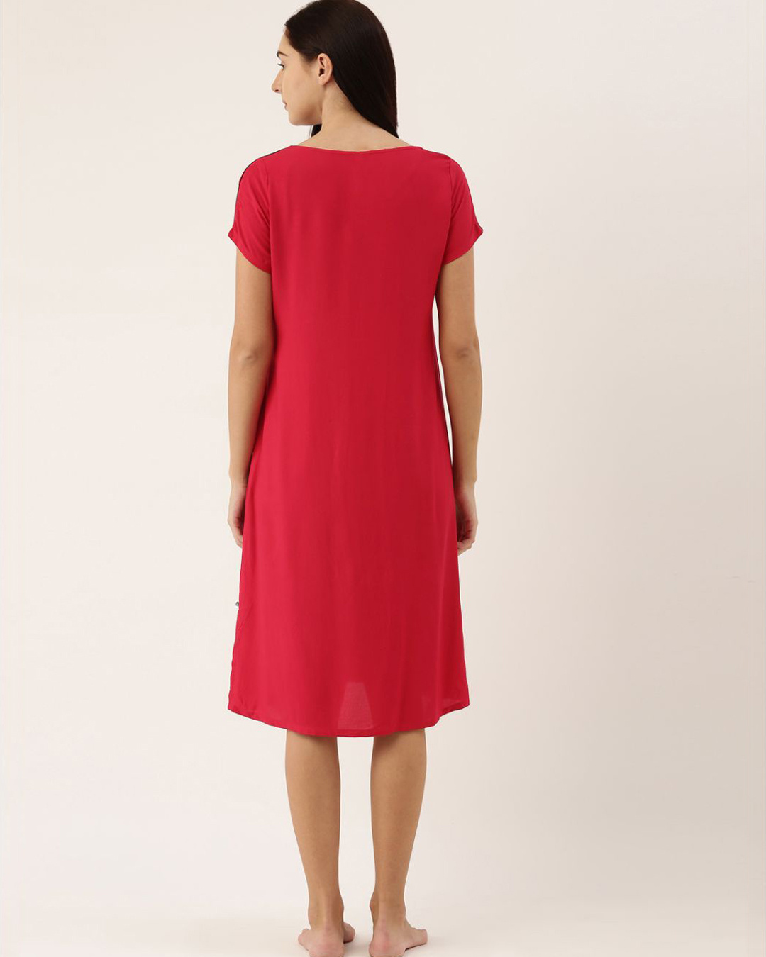 Shop Women Pink Rayon Solid Pocket Emb Night Dress-Back