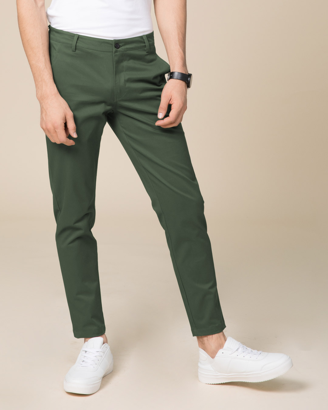 Buy Basil Green Slim Fit Cotton Chino Pants Online at Bewakoof