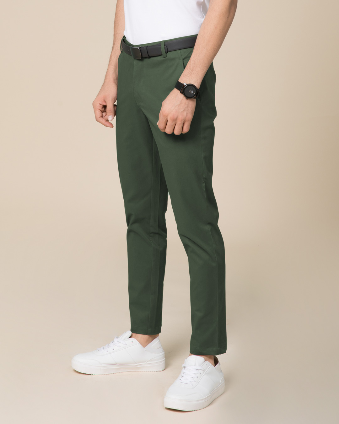 Shop Basil Green Slim Fit Cotton Chino Pants-Back