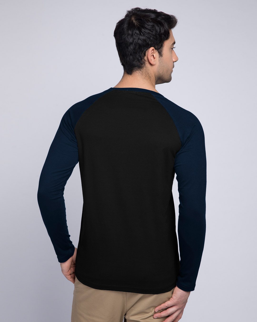 Shop Bat Drip Full Sleeve Raglan T-Shirt (BML) Navy Blue-Black-Back