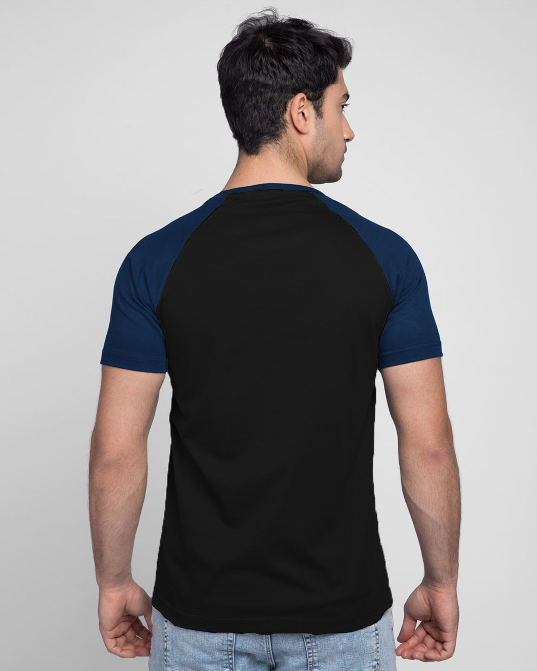 Shop Bat Drip Half Sleeve Raglan T-Shirt (BML) Navy Blue-Black-Back