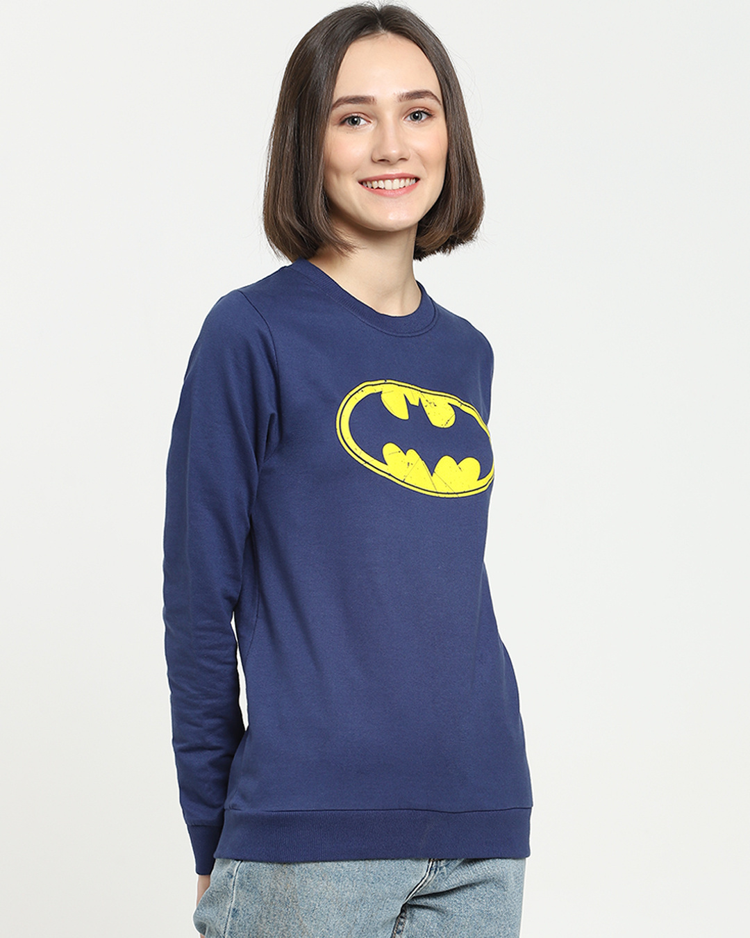 Shop Women's Blue Batman Classic Logo Graphic Printed Sweater-Back