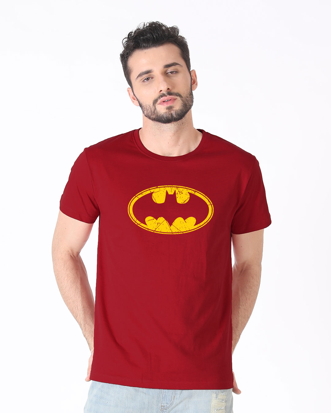 Buy Batman classic logo (BML) Red Printed Half Sleeve T-Shirt For Men ...