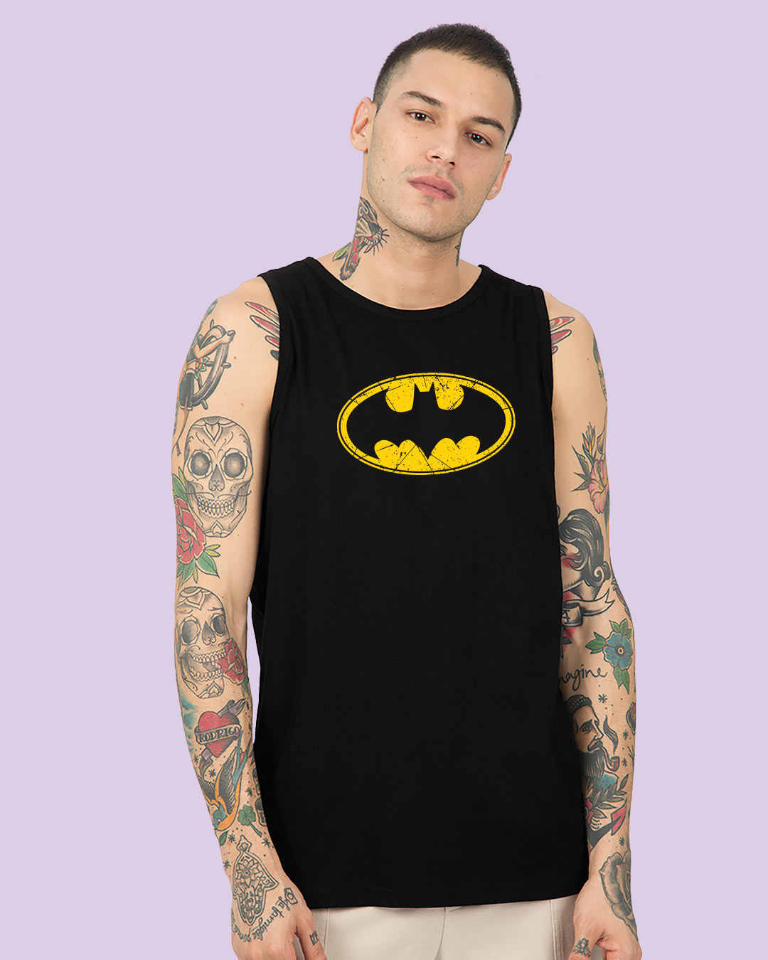 Buy Men's Black Batman Classic Logo Graphic Printed Vest Online at Bewakoof