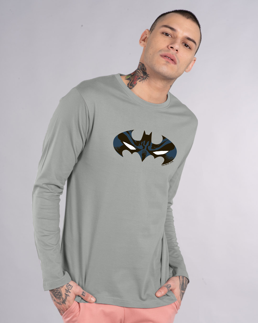 Batman Eyes Sleeve T-Shirt (BL) for Men grey Online at Bewakoof