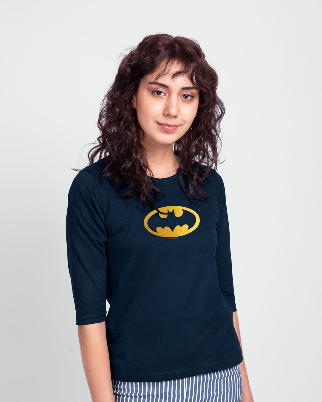 Shop Batman Gold Round Neck 3/4 Sleeve T-Shirt Navy Blue-Back