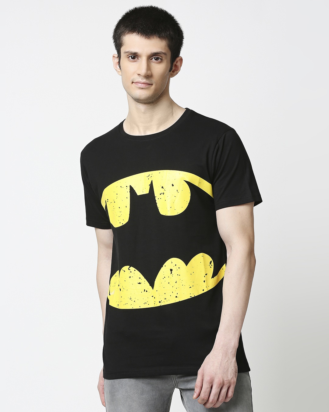 Shop Batman Logo Yellow Half Sleeves Hyperprint T-Shirt (BML) Black-Back