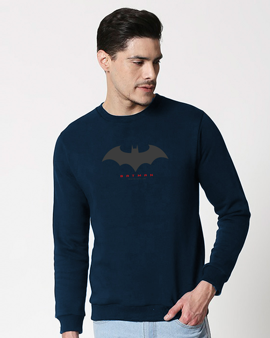 

Batman Outline Logo Fleece Sweater (BML) Men' Printed Fleece Sweater Bewakoof.com, Blue