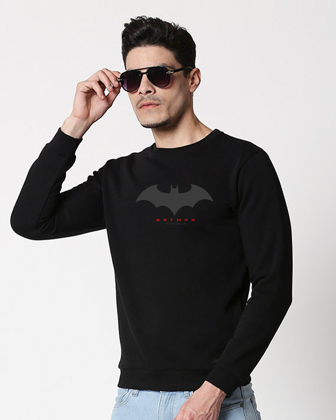 

Batman Outline Logo Fleece Sweater Men' Printed Fleece Sweater Bewakoof.com, Black