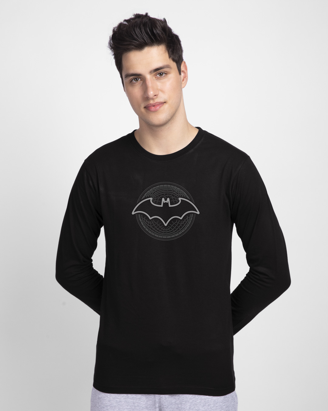 Shop Batman Round Logo Glow In Dark Full Sleeve T-Shirt (BL) -Back