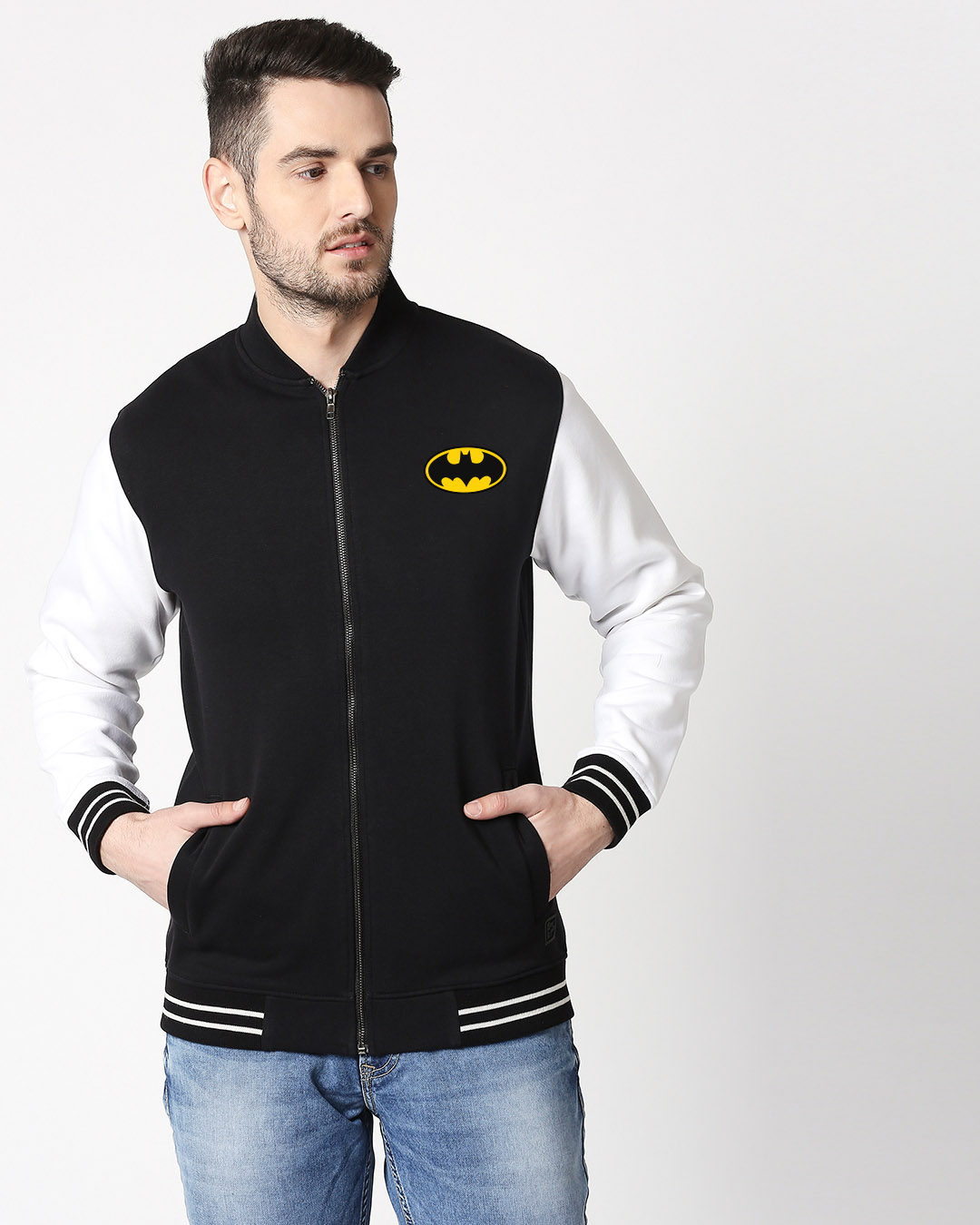 Buy Batman Varsity Bomber Jacket for Men black Online at Bewakoof