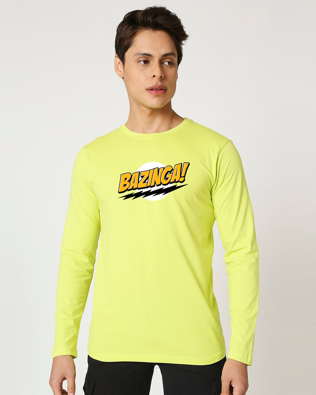 Shop Bazinga Sheldon Full Sleeve T-Shirt Neo Mint-Back