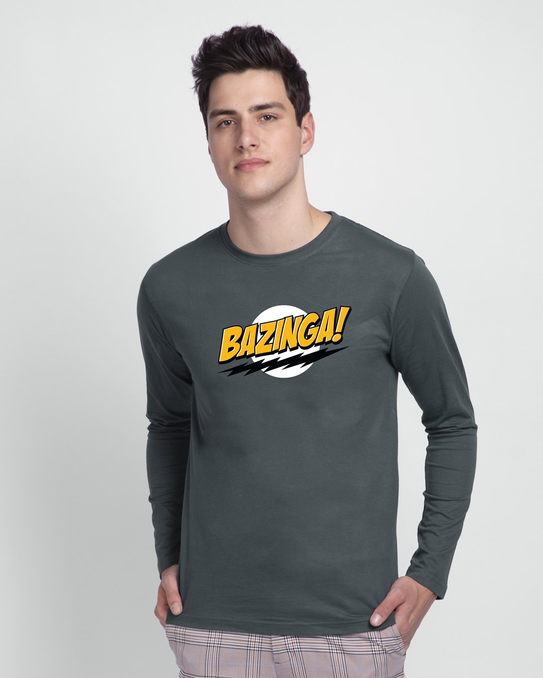 Shop Bazinga Sheldon Full Sleeve T-Shirt Nimbus Grey-Back