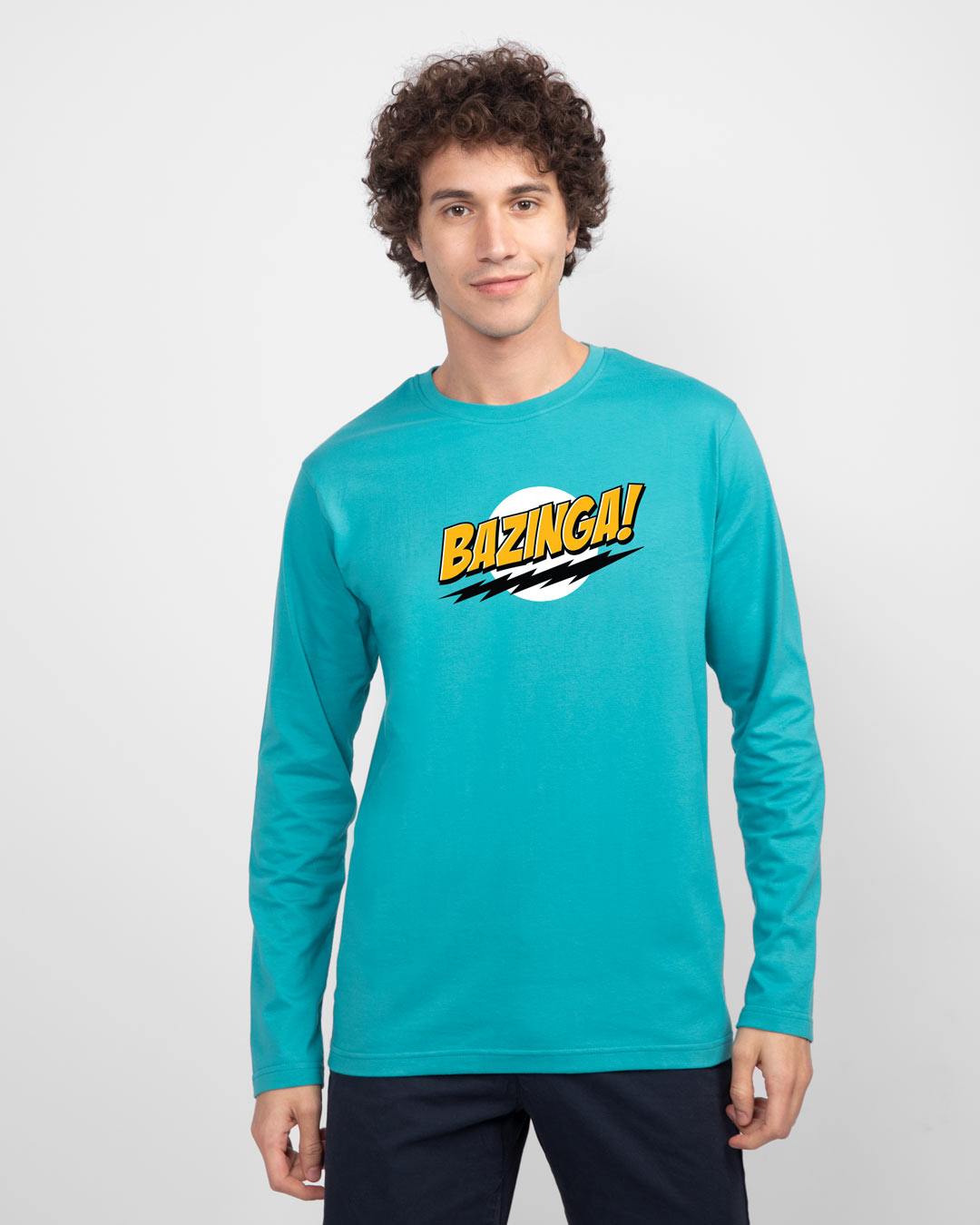 Shop Bazinga Sheldon Full Sleeve T-Shirt Tropical Blue-Back