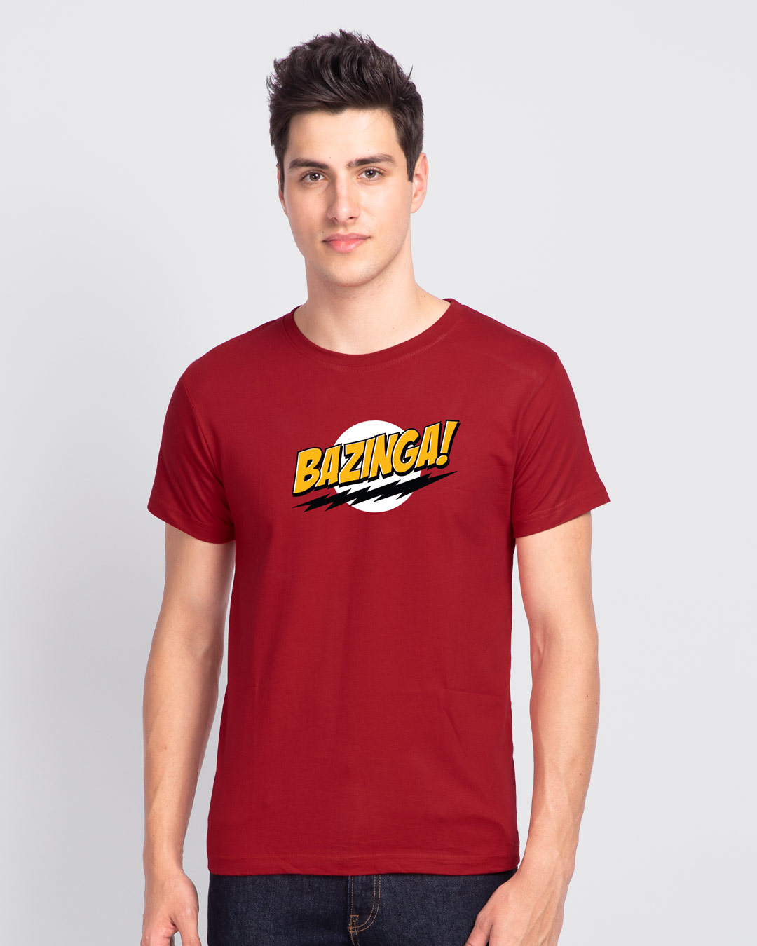 Shop Bazinga Sheldon Half Sleeve T-Shirt Bold Red-Back