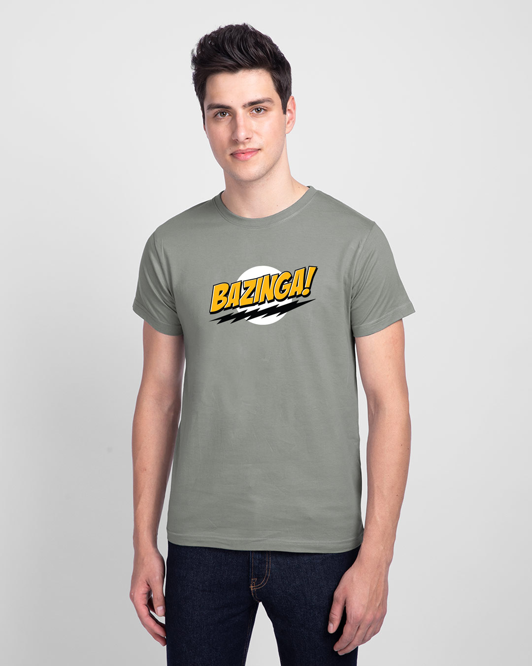 Shop Bazinga Sheldon Half Sleeve T-Shirt Meteor Grey-Back
