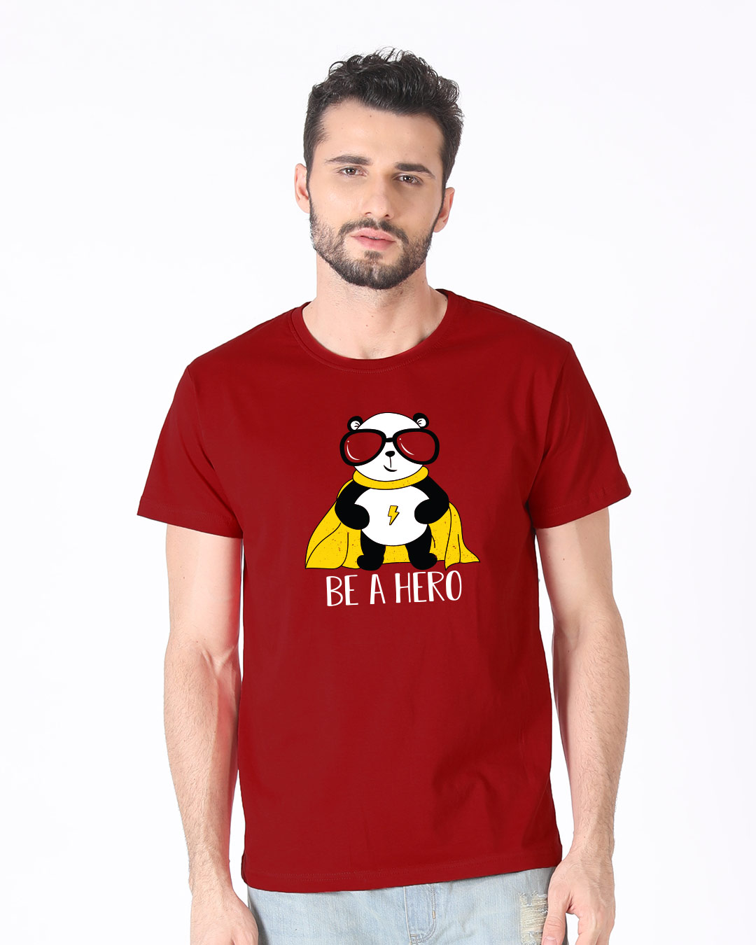Shop Be A Hero Panda Half Sleeve T-Shirt-Back