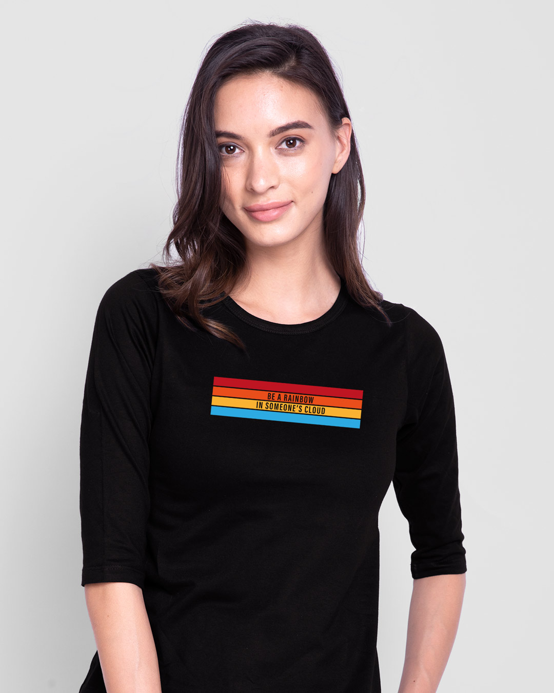 

Be A Rainbow 3/4th Sleeve T-Shirt Women' Printed Round Neck 3/4 Sleeve T-Shirts Bewakoof.com, Black