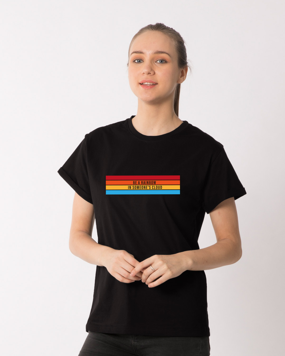 

Be A Rainbow Boyfriend T-Shirt Women' Printed Boyfriend T-Shirts Bewakoof.com, Black