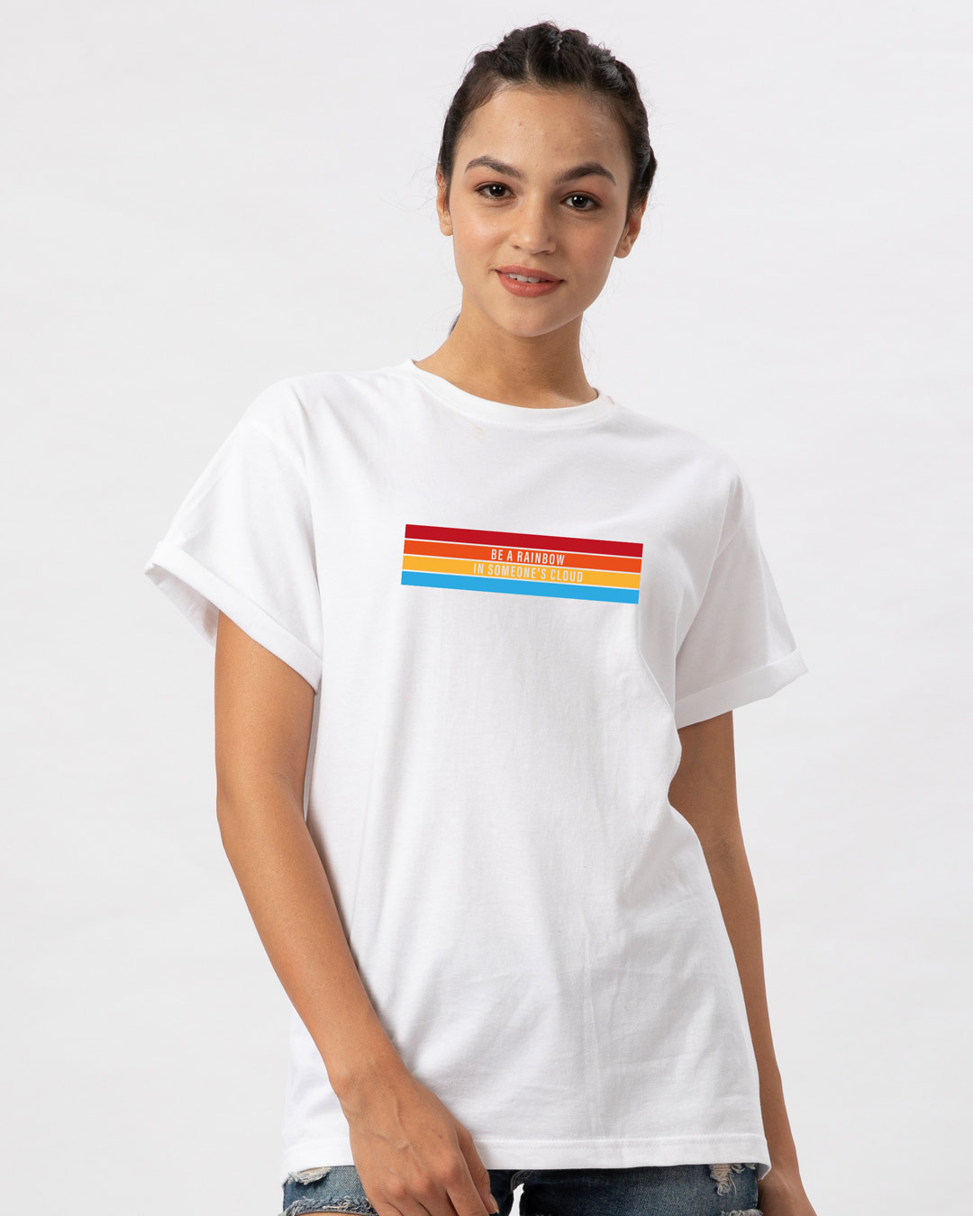 

Be A Rainbow Boyfriend T-Shirt Women' Printed Boyfriend T-Shirts Bewakoof.com, White