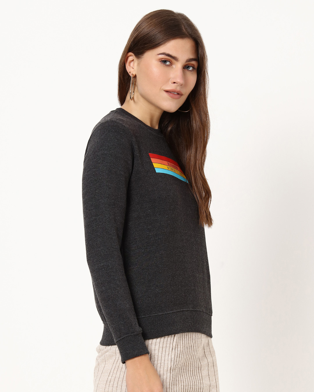 Shop Women's Black Be A Rainbow Typography Sweater-Back