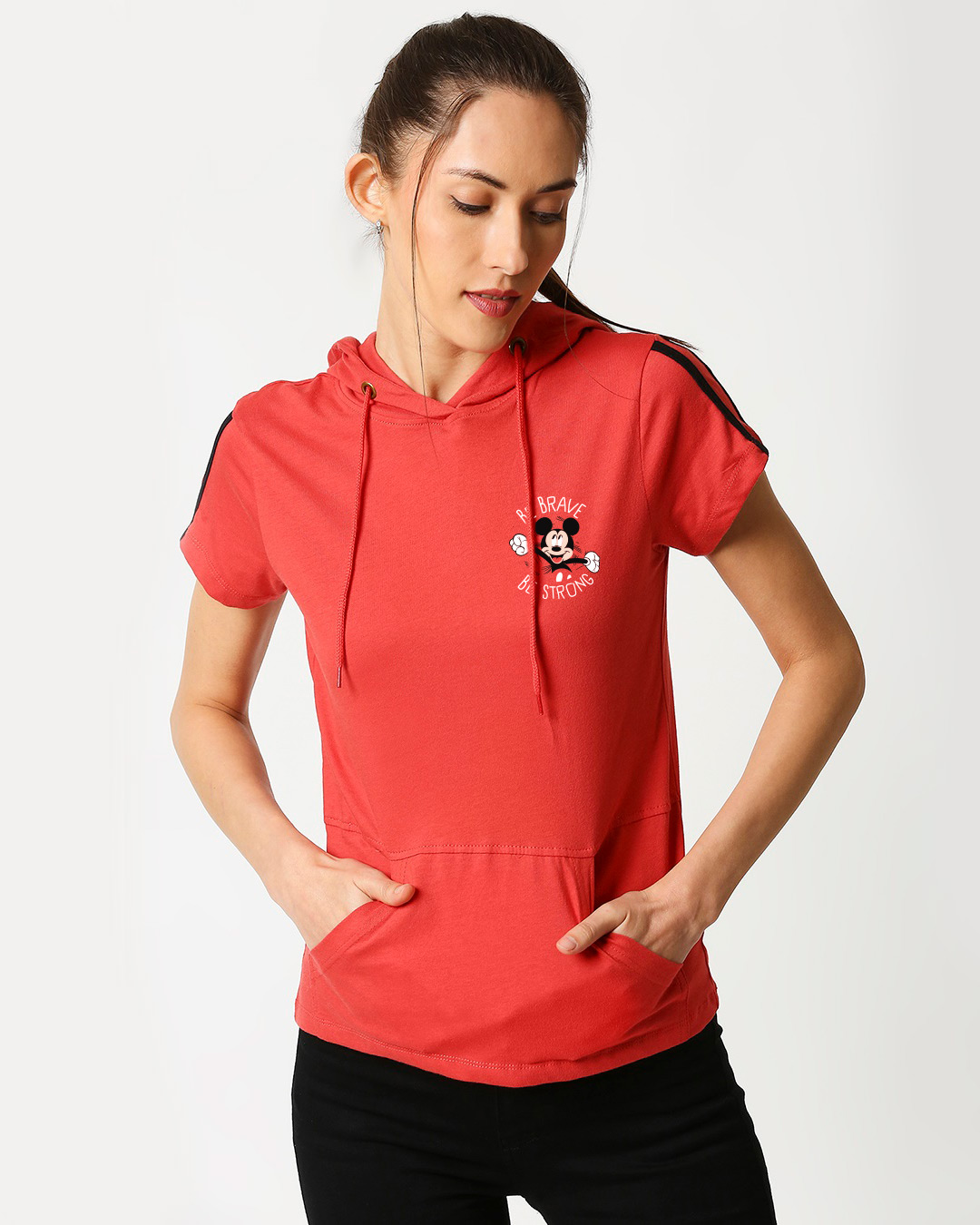 Shop Be Brave Be Strong Half Sleeve Hoodie T-Shirt (DL) Crimson-Back