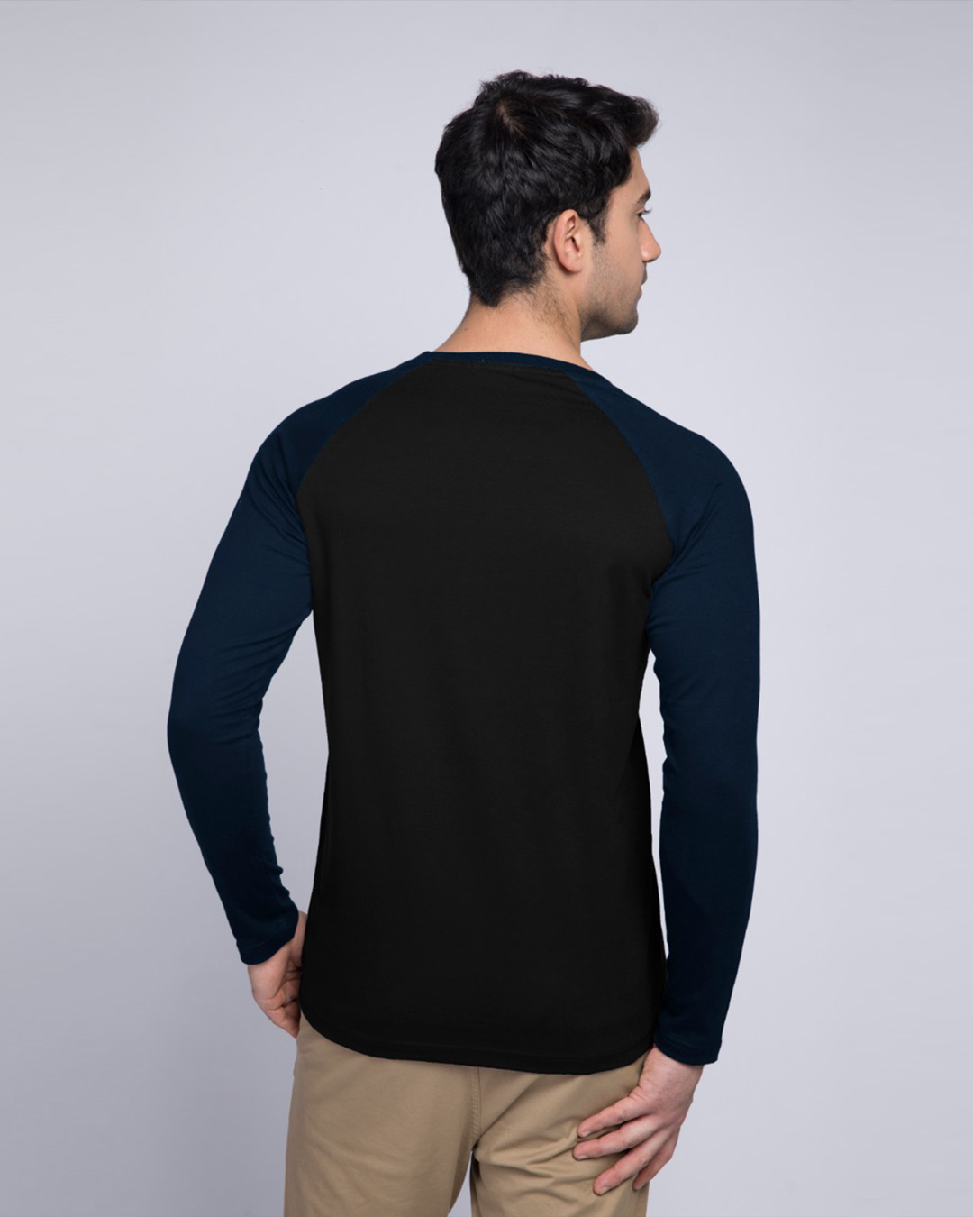 Shop Be-Er Solution Full  Sleeve Raglan T-Shirt Navy Blue-Black-Back