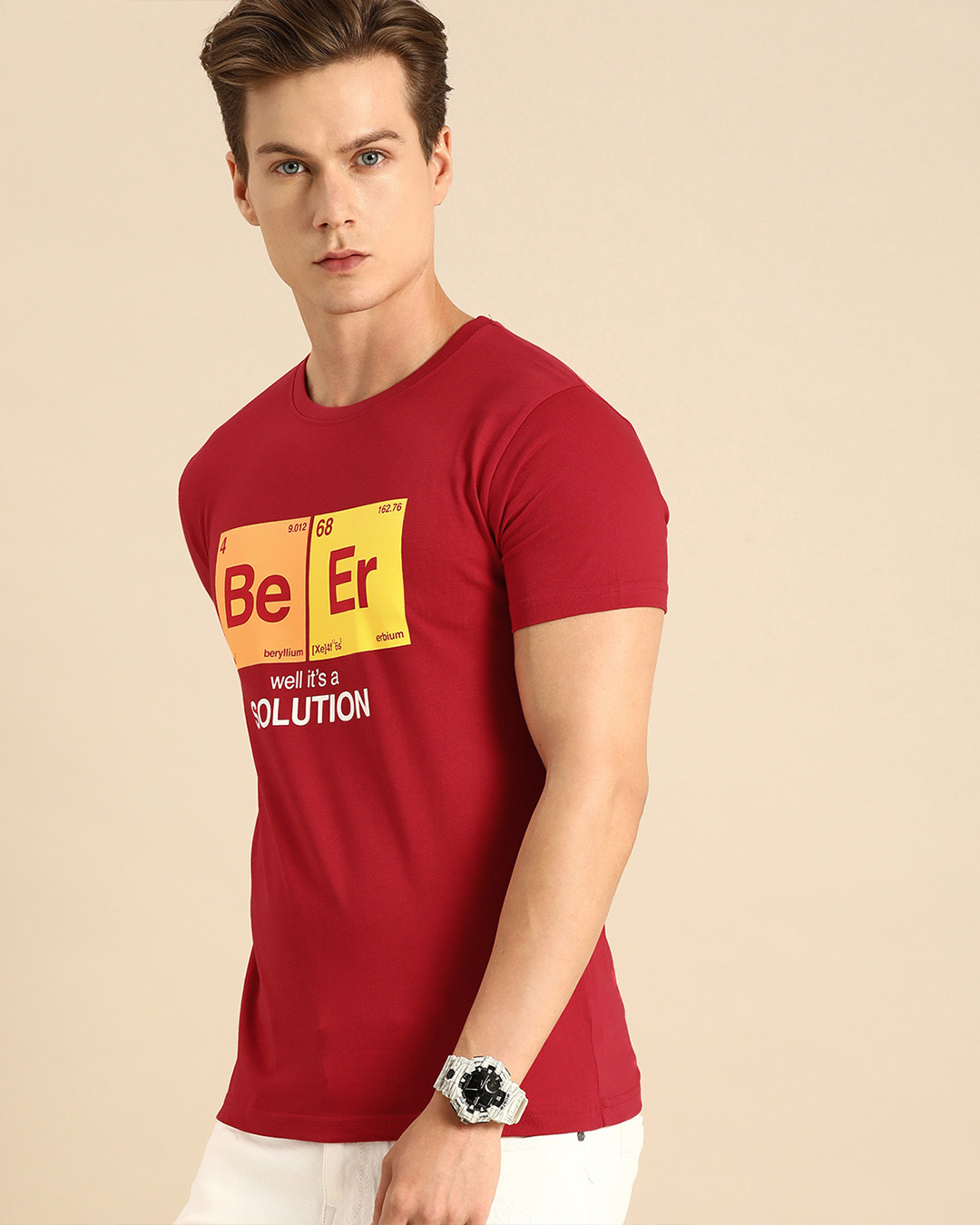 Shop Be-Er Solution Half Sleeve T-Shirt Bold Red-Back