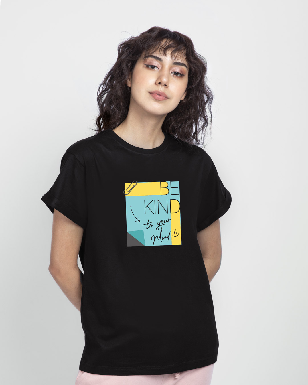 Shop Be Kind Colorblock Boyfriend T-Shirt Black-Back