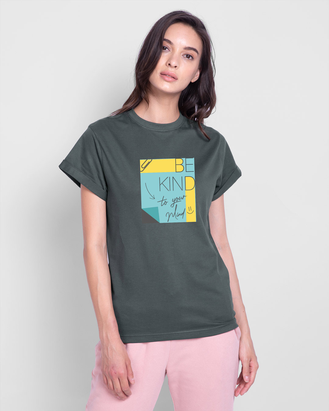 Shop Be Kind Colorblock Boyfriend T-Shirt Nimbus Grey-Back