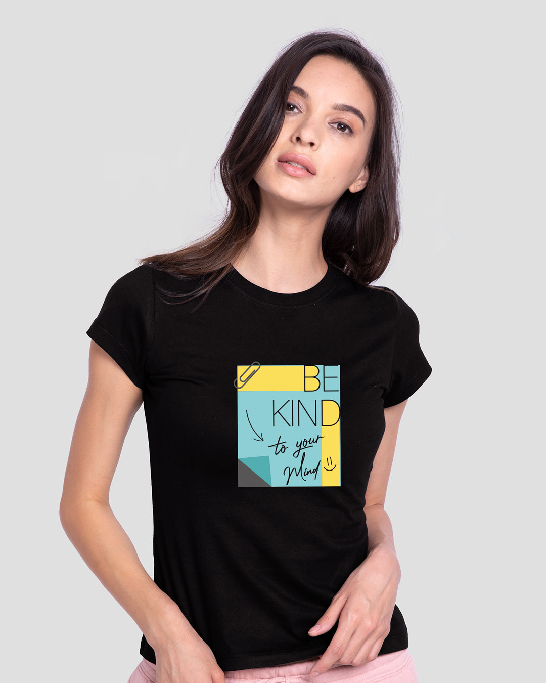 Shop Be Kind Colorblock Half Sleeve Printed T-Shirt Black-Back