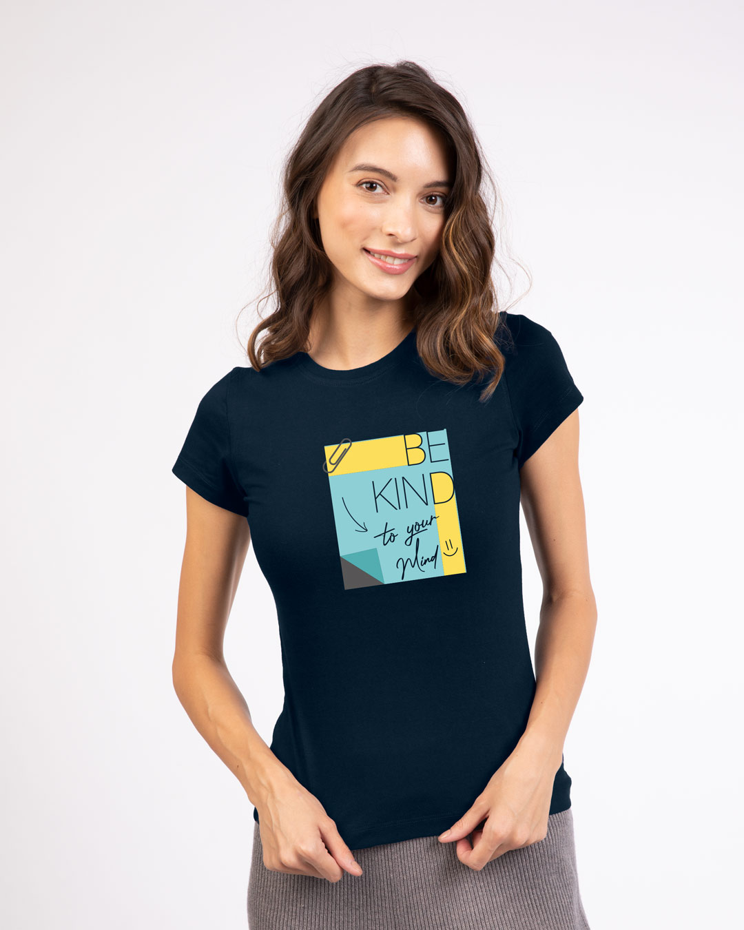 Shop Be Kind Colorblock Half Sleeve Printed T-Shirt Navy Blue-Back