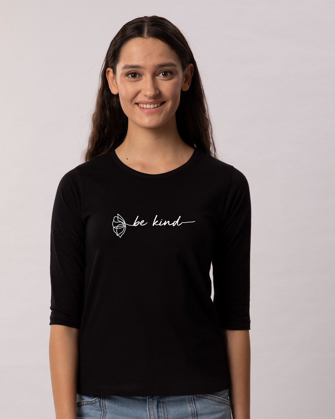 Shop Be Kind Flower Round Neck 3/4th Sleeve T-Shirt-Back