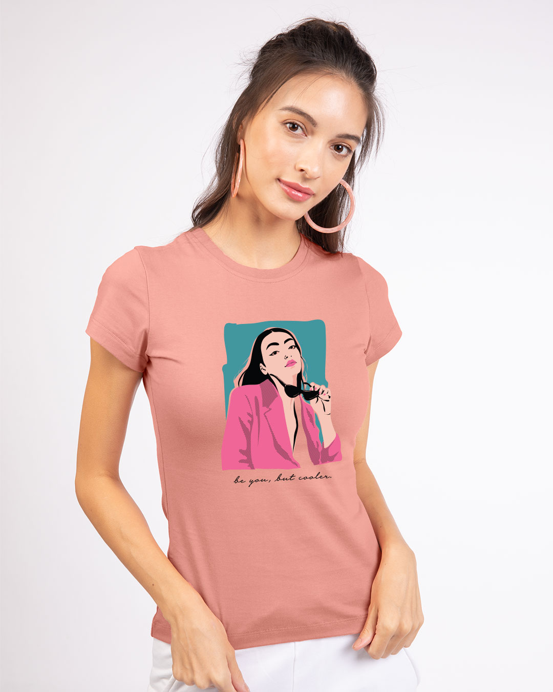 Shop Be You But Cooler Half Sleeve Printed T-Shirt Misty Pink-Back