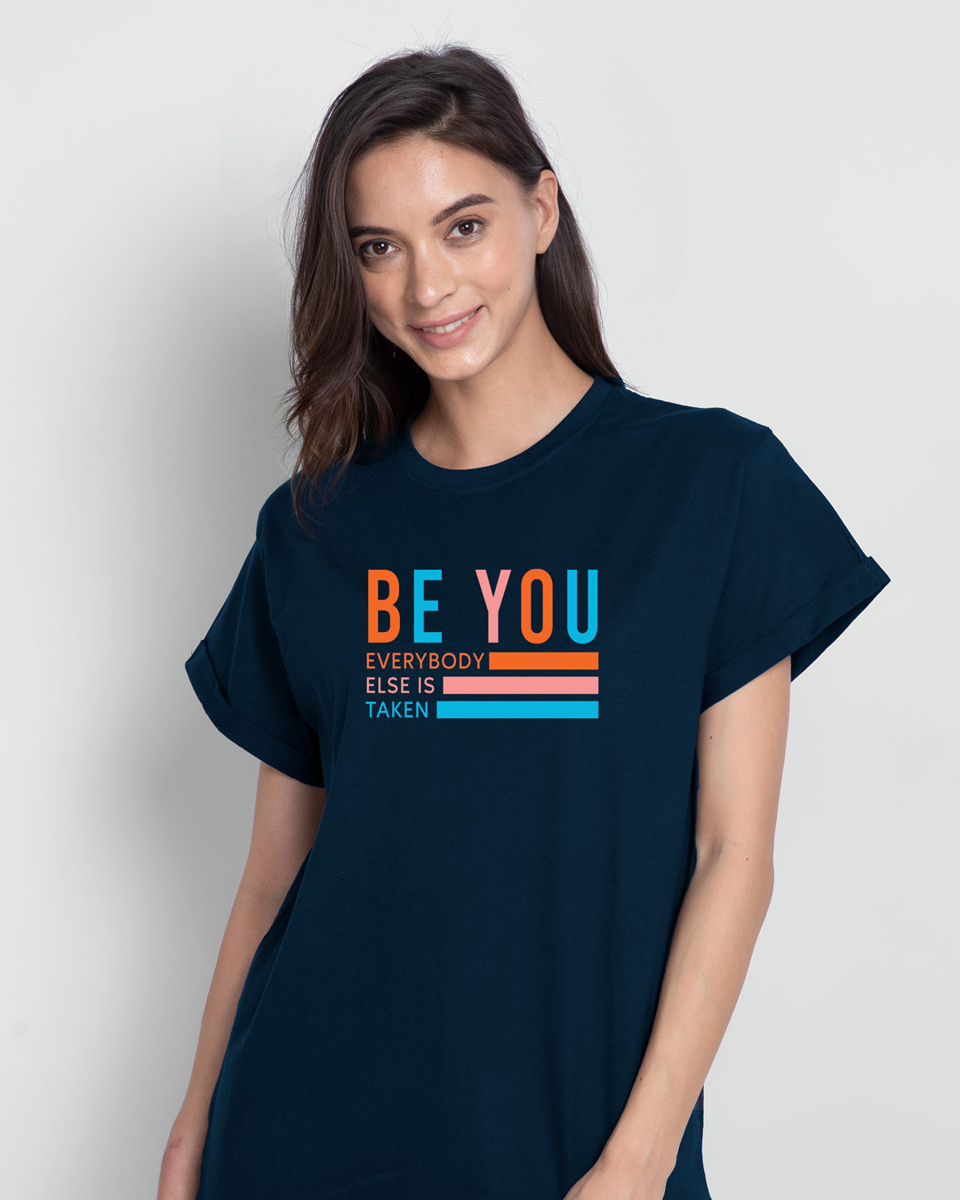Shop Be You Stripes Boyfriend T-Shirt Navy Blue-Back
