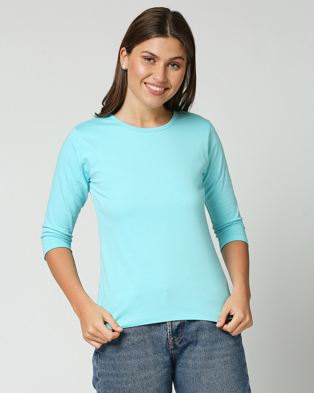 Shop Women's Beach Blue 3/4th Sleeve Slim Fit T-shirt-Back