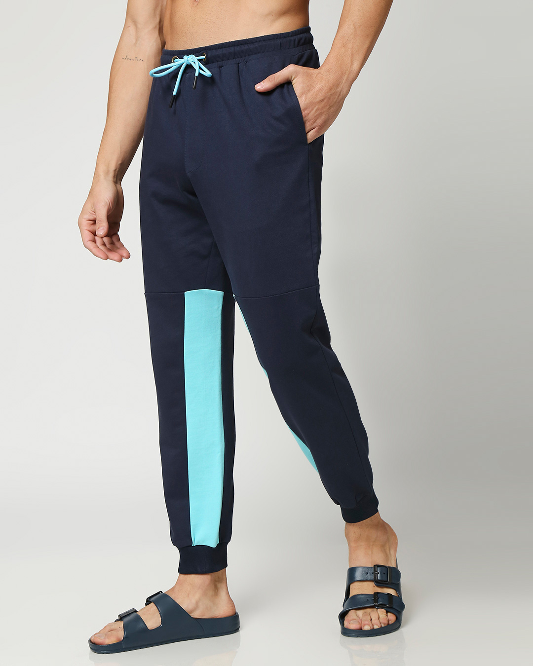 Buy Beach Blue Color Block Joggers Online at Bewakoof