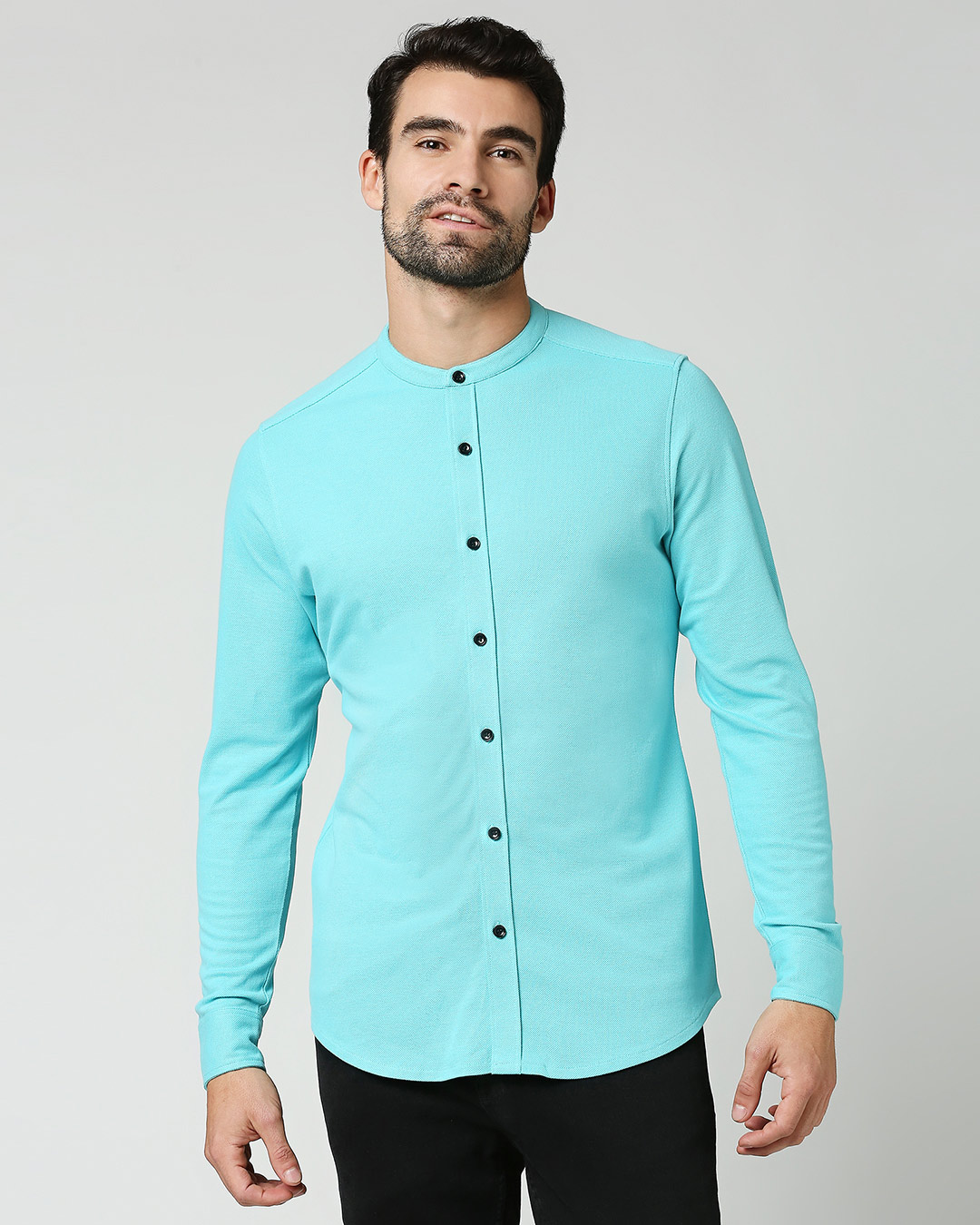 Shop Beach Blue Comfort Stretch Pique Shirt-Back