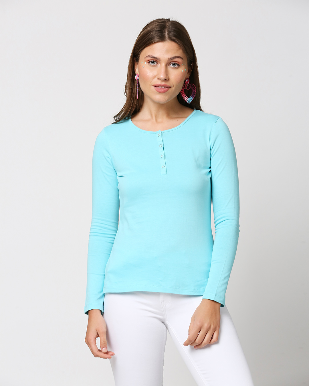 Shop Beach Blue Full Sleeve Henley T-Shirt-Back