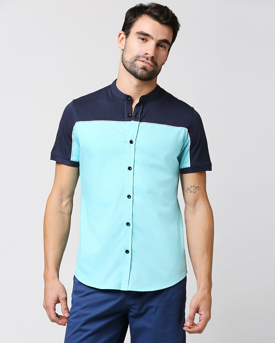 Shop Men's Blue Color Block Shirt-Back