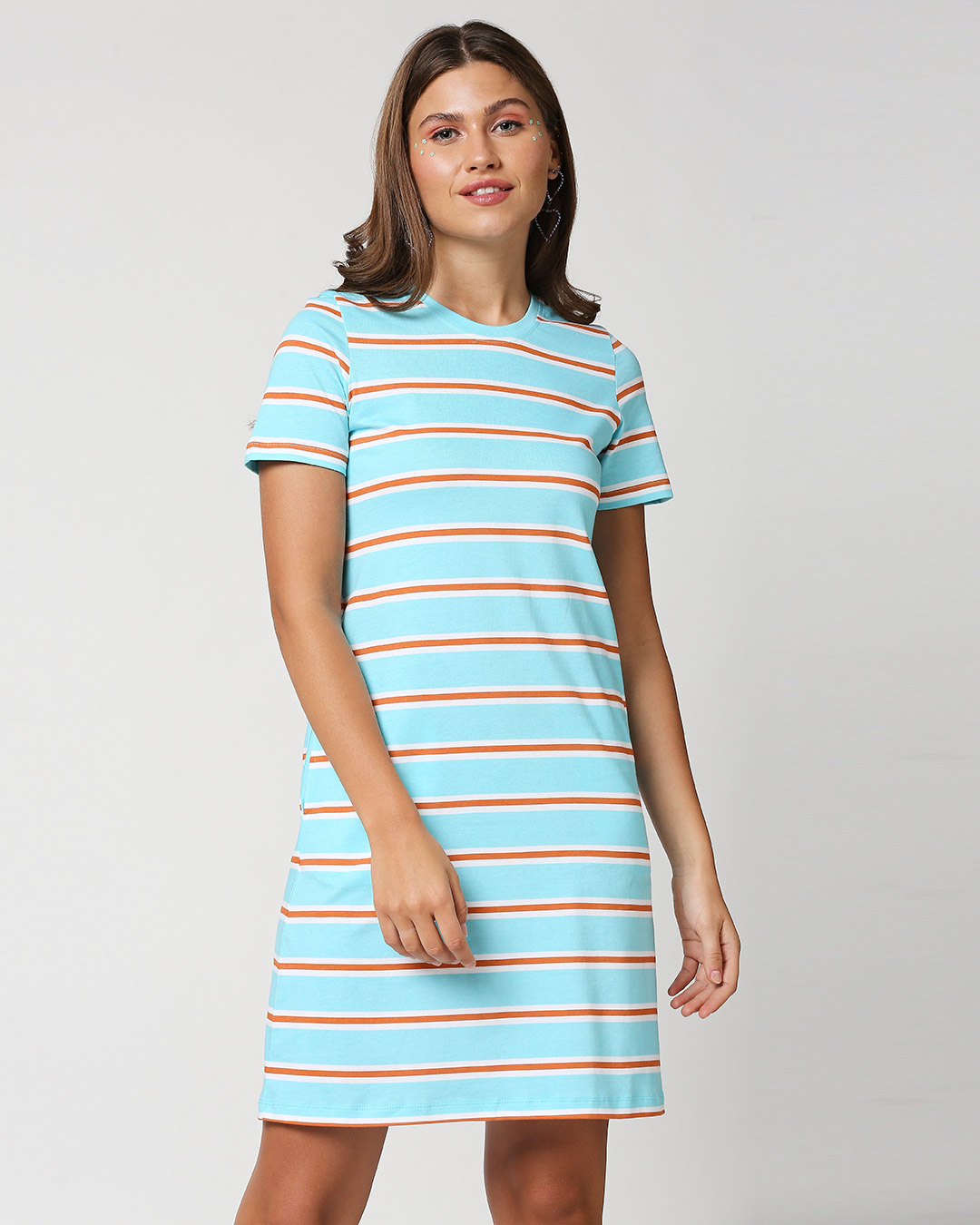 Shop Beach Blue Stripe T-Shirt Dress-Back