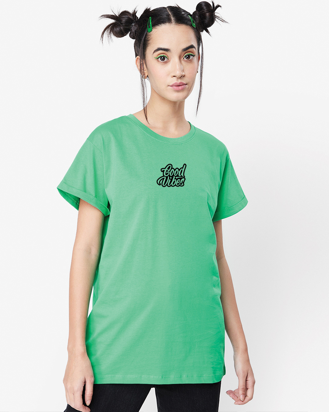 Shop Women's Green Beach Vibe Typography Boyfriend T-shirt-Back