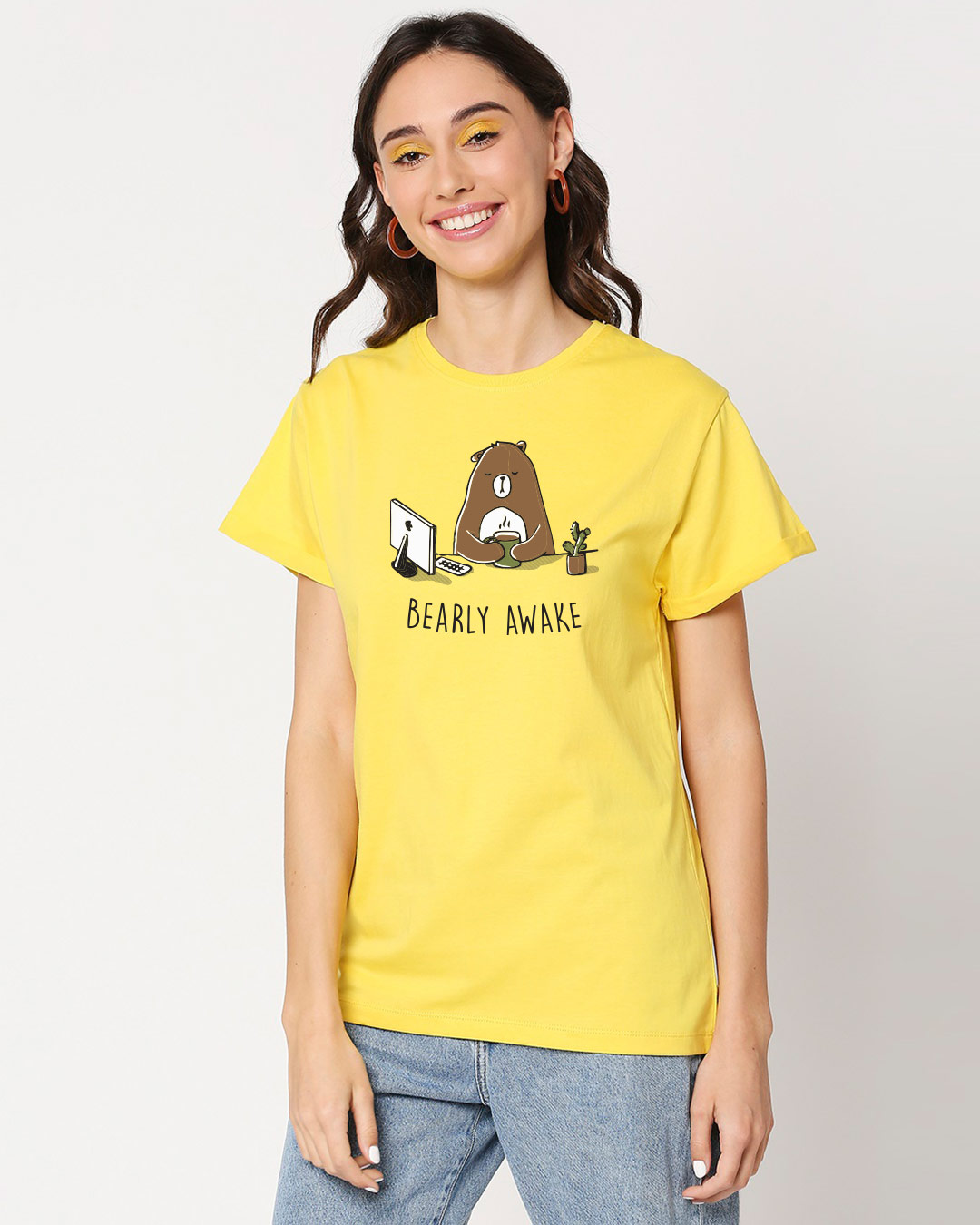 Shop Bearly Awake Boyfriend T-Shirt Empire Yellow-Back
