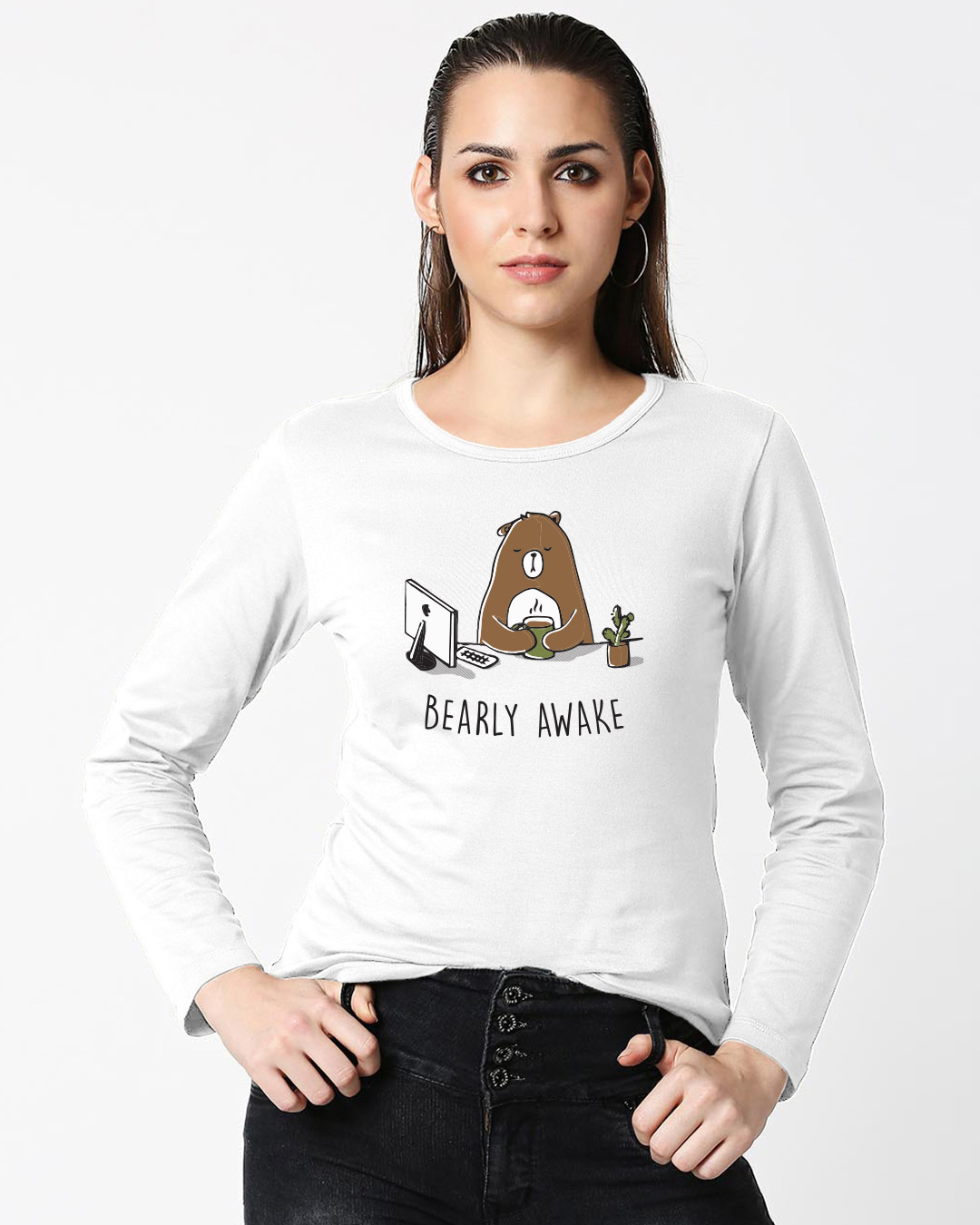 Shop Bearly Awake Full Sleeves T Shirt White-Back