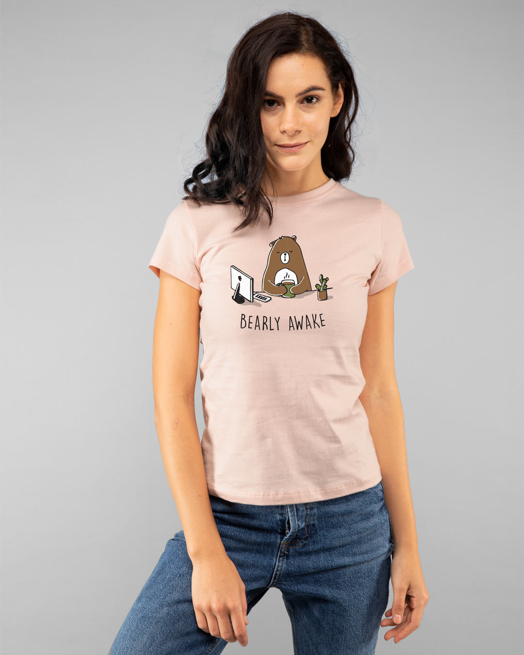 Shop Bearly Awake Half Sleeve Printed T-Shirt Baby Pink  -Back