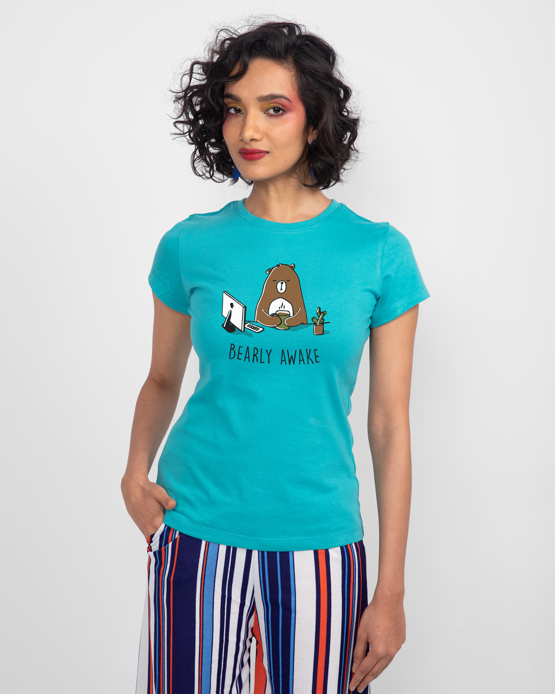 Shop Bearly Awake Half Sleeve Printed T-Shirt Tropical Blue -Back