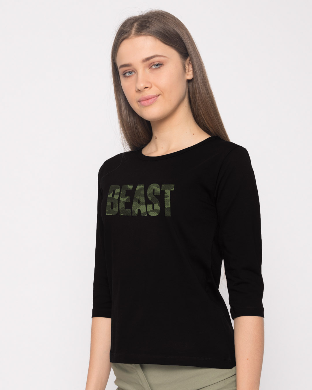 Shop Beast Camouflage Round Neck 3/4th Sleeve T-Shirt-Back